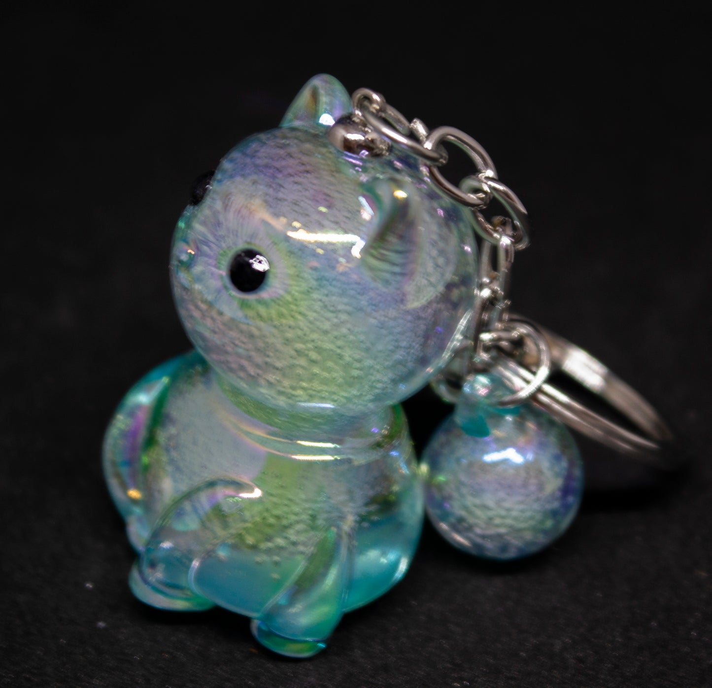 Lucky Cat Crystal Resin Keyring Turquoise