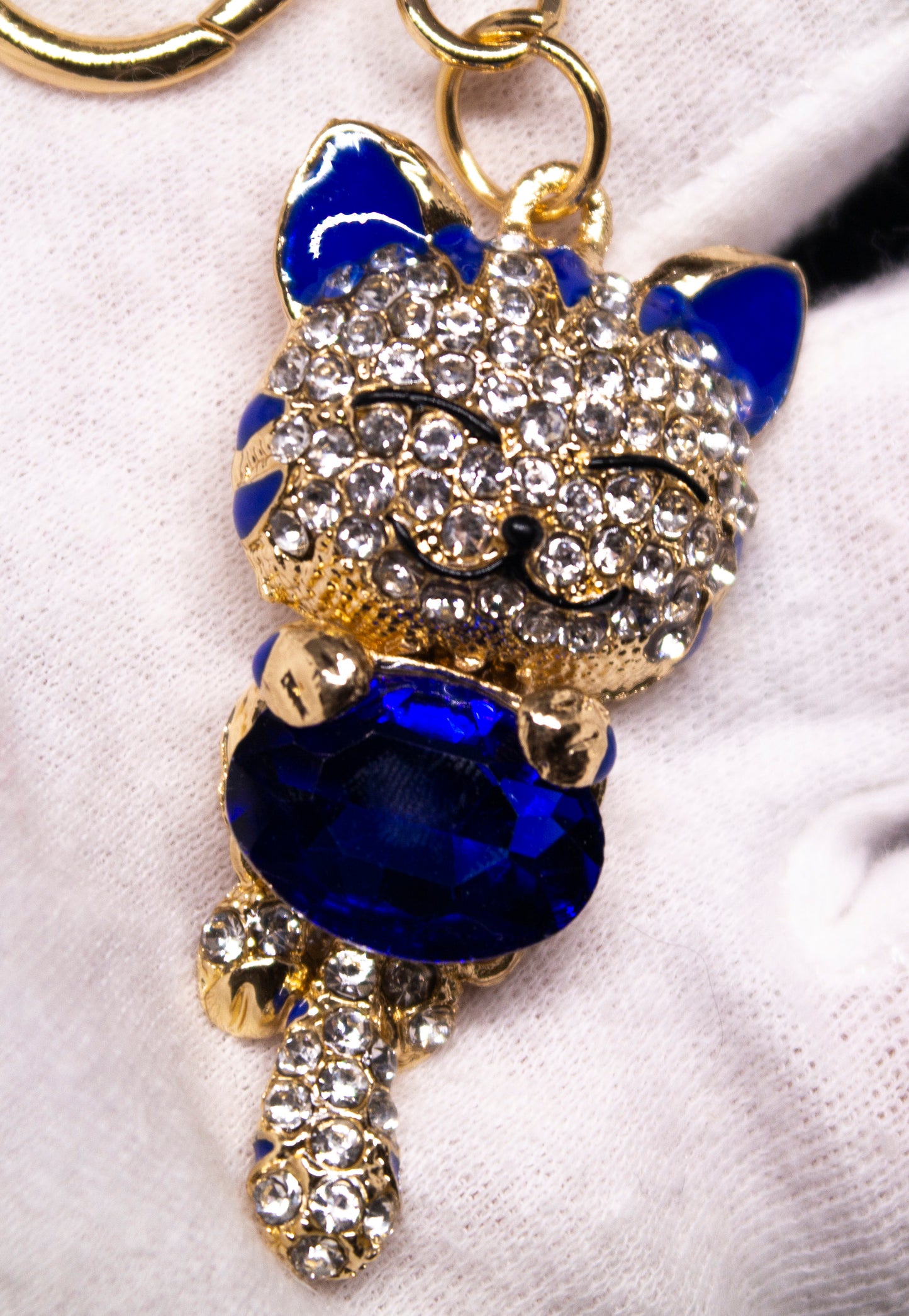 Rhinestone Cat Keyring Blue