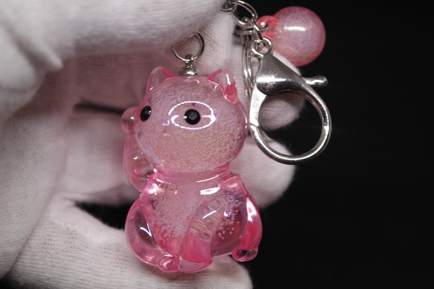 Lucky Cat Crystal Resin Keyring Pink