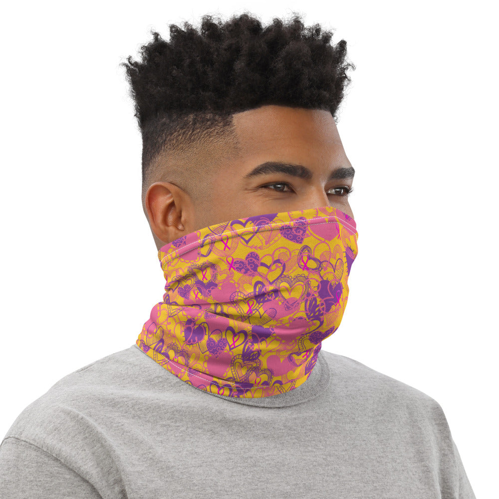 Hearts Breast Cancer Ribbon Mustard Yellow - Neck Gaiter