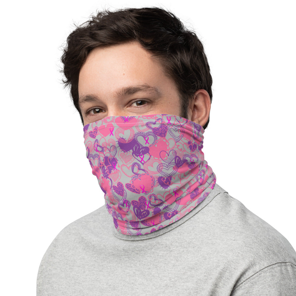 Hearts Breast Cancer Ribbon Grey - Neck Gaiter