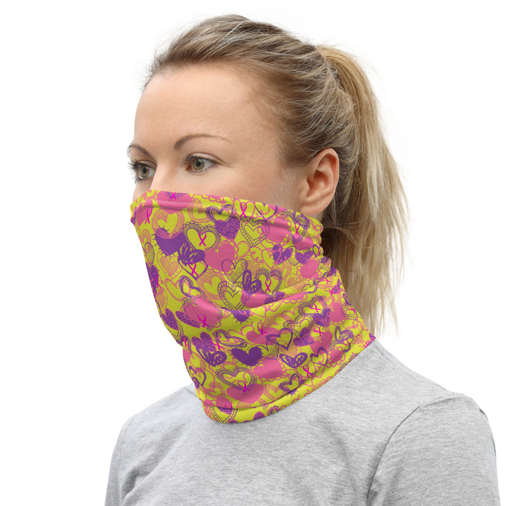 Hearts Breast Cancer Ribbon Yellow - Neck Gaiter