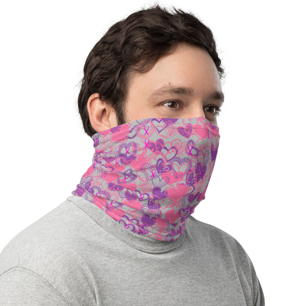 Hearts Breast Cancer Ribbon Grey - Neck Gaiter