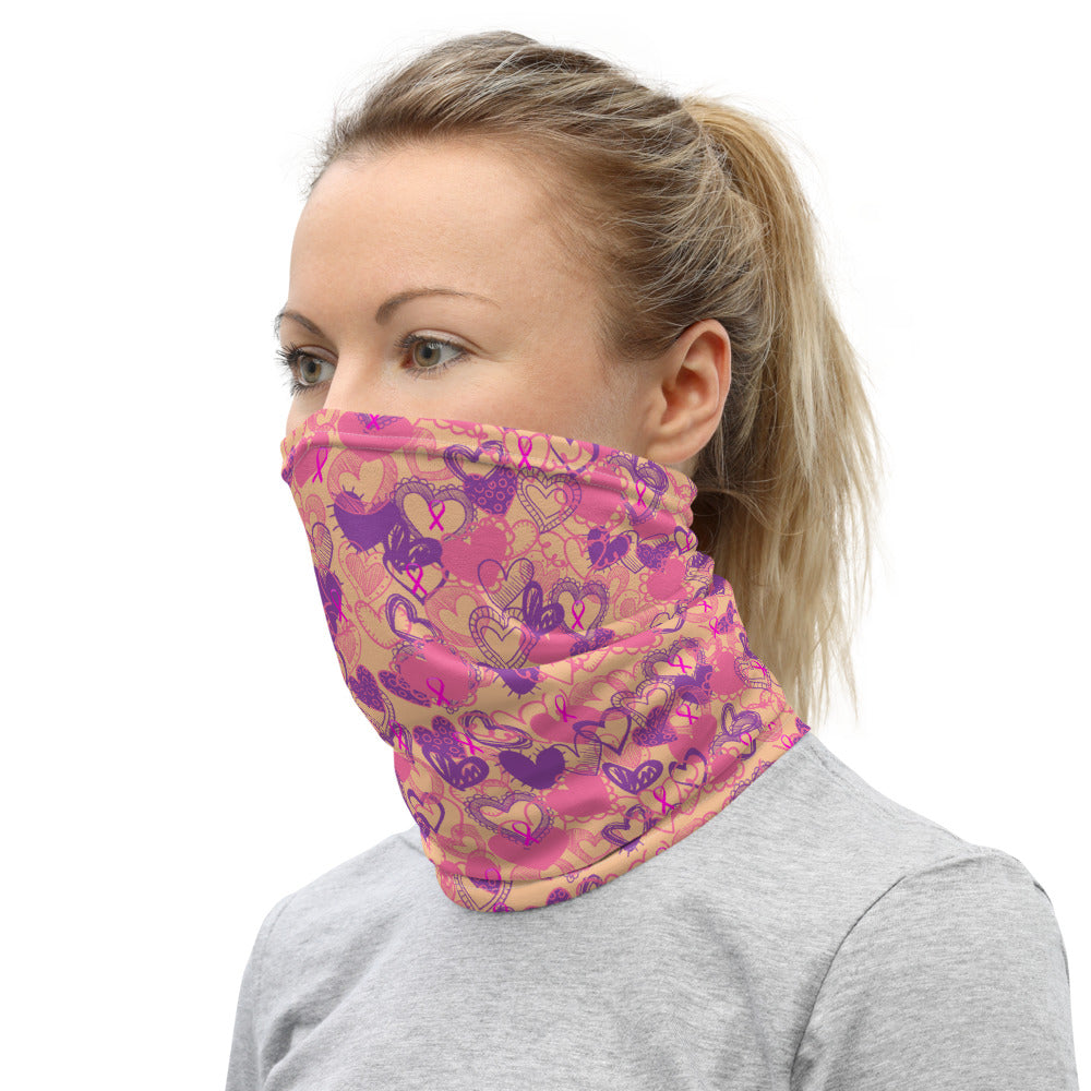 Hearts Breast Cancer Ribbon Nude - Neck Gaiter