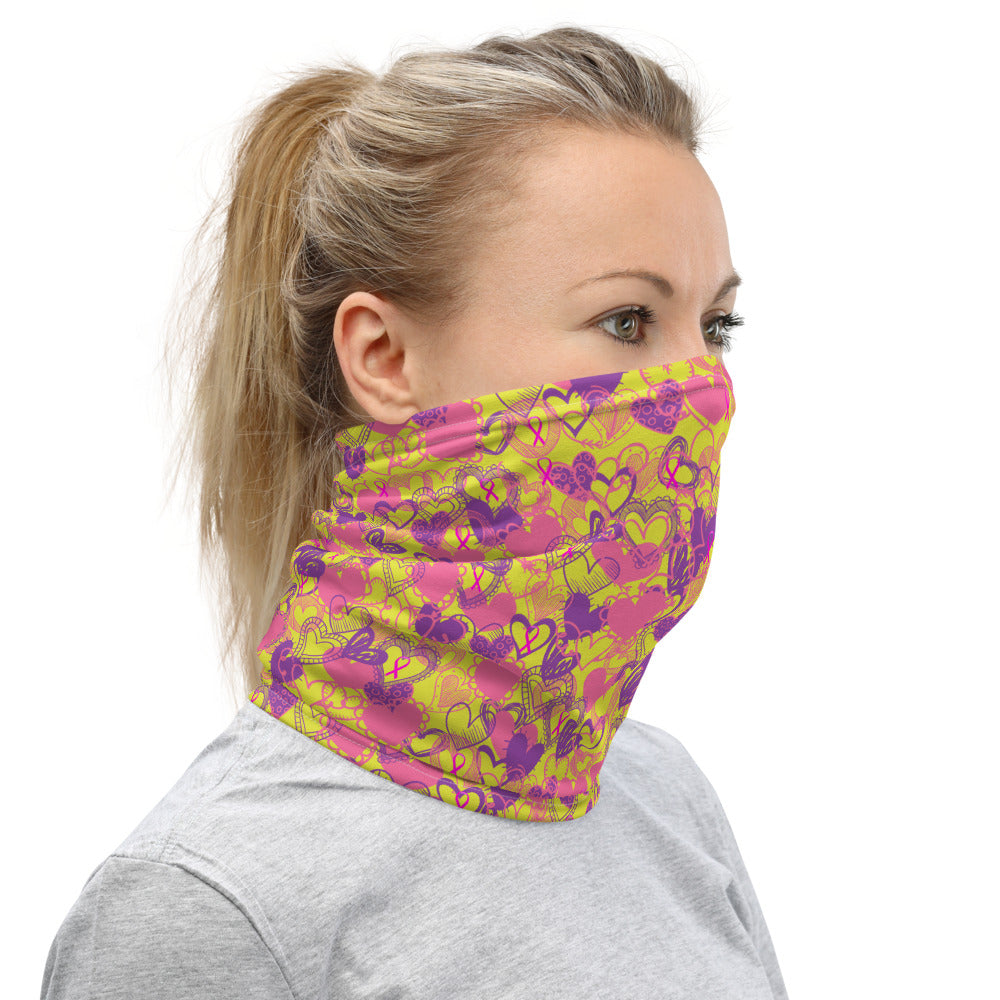 Hearts Breast Cancer Ribbon Yellow - Neck Gaiter