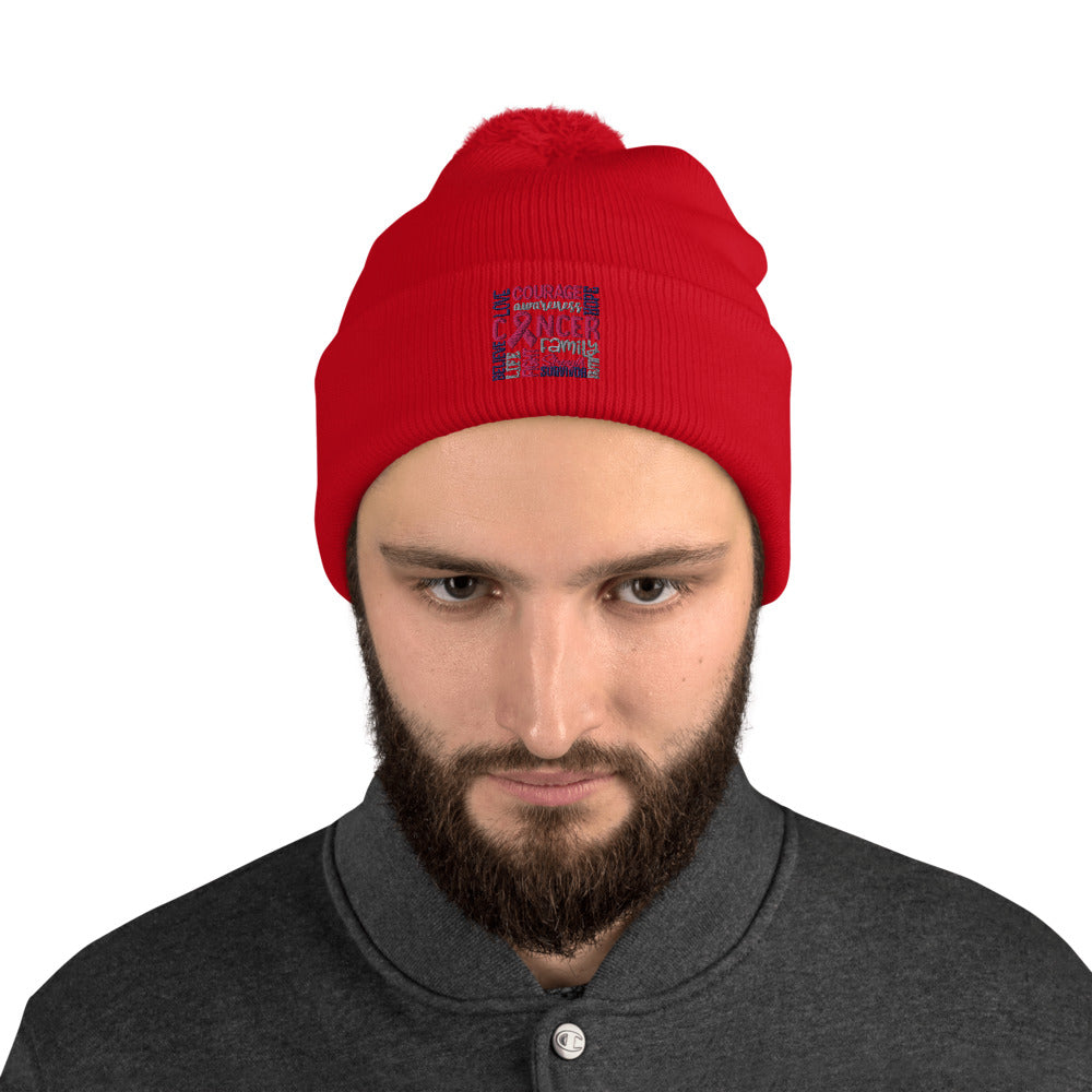 Courage Love Family Cancer Pom-Pom Beanie