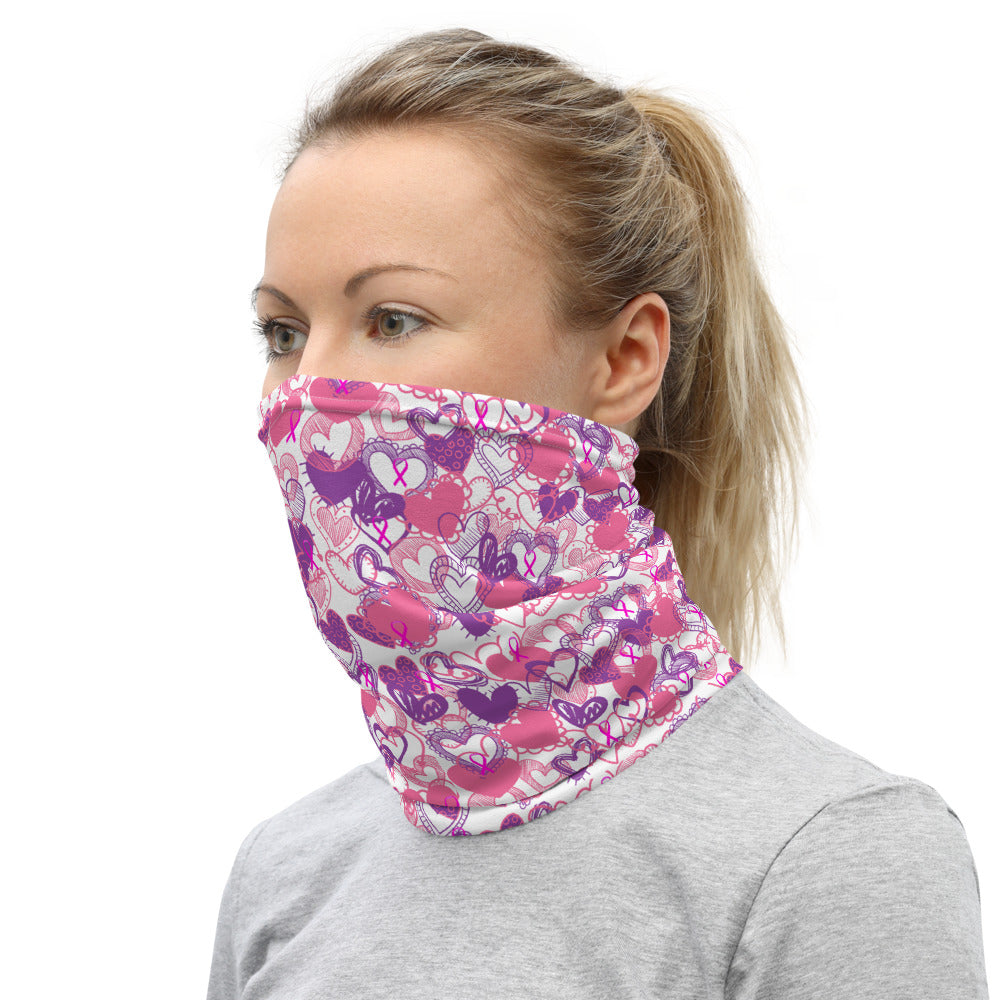 Hearts Breast Cancer Ribbon White - Neck Gaiter
