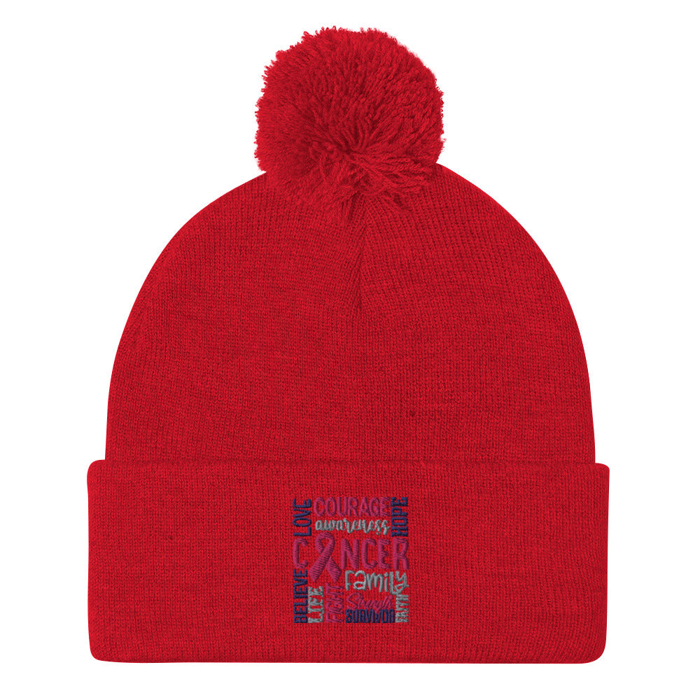 Courage Love Family Cancer Pom-Pom Beanie