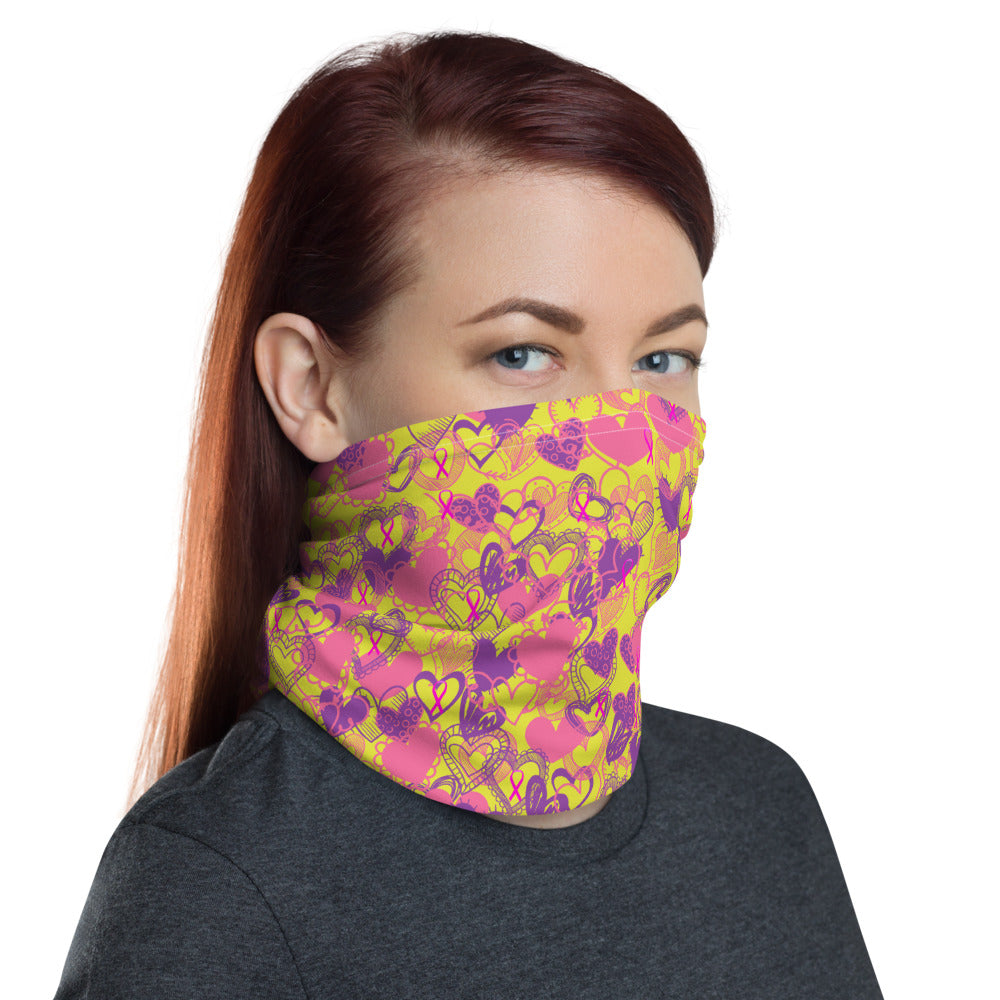 Hearts Breast Cancer Ribbon Mellow Yellow - Neck Gaiter