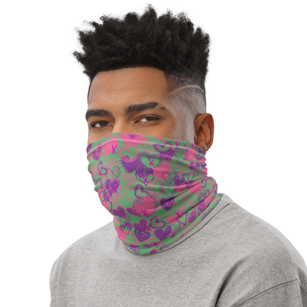 Hearts Breast Cancer Ribbon Green - Neck Gaiter