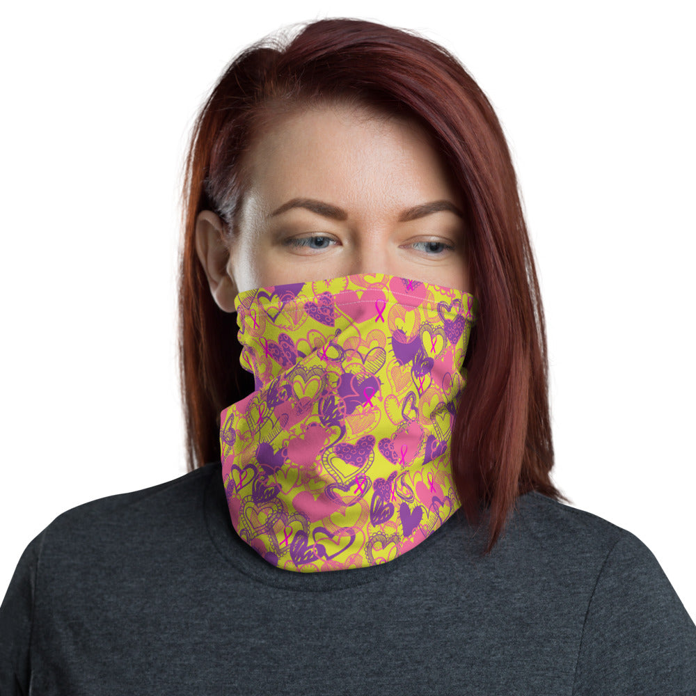 Hearts Breast Cancer Ribbon Mellow Yellow - Neck Gaiter