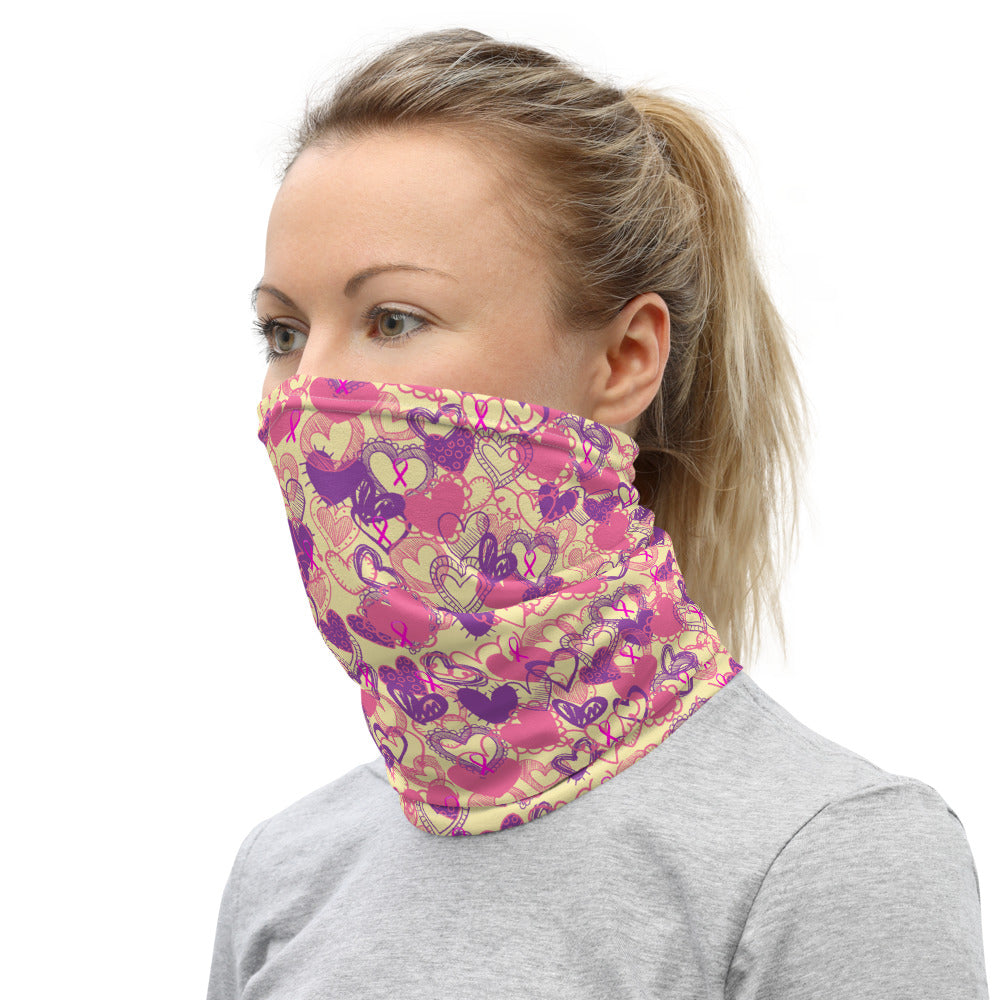 Hearts Breast Cancer Ribbon Cream - Neck Gaiter