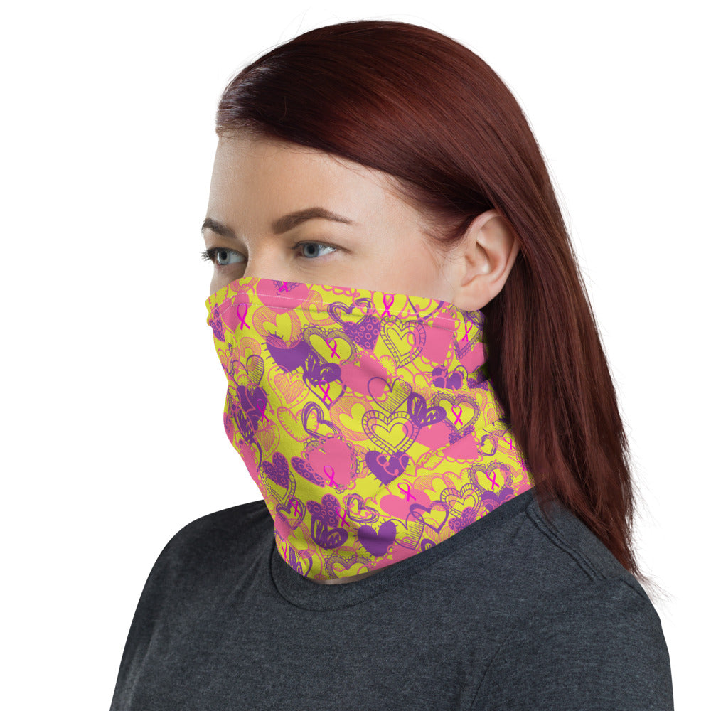 Hearts Breast Cancer Ribbon Mellow Yellow - Neck Gaiter