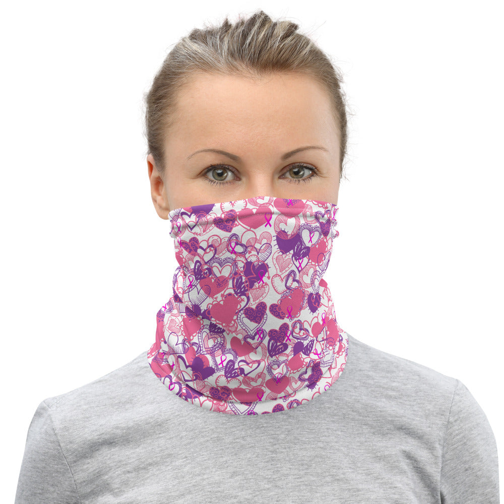 Hearts Breast Cancer Ribbon White - Neck Gaiter