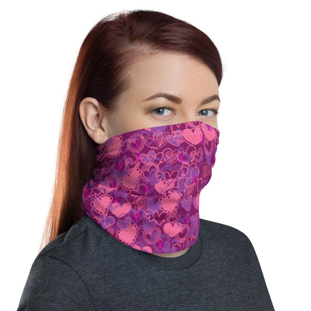 Hearts Breast Cancer Ribbon Purple - Neck Gaiter