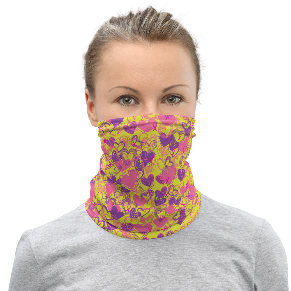 Hearts Breast Cancer Ribbon Yellow - Neck Gaiter