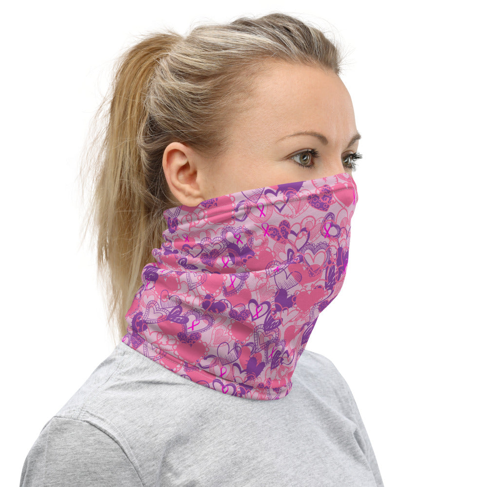 Hearts Breast Cancer Ribbon Pink - Neck Gaiter