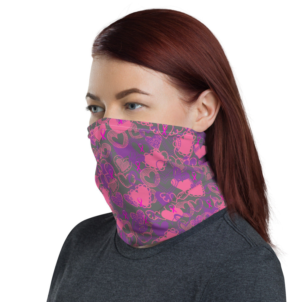 Hearts Breast Cancer Ribbon Dark Grey - Neck Gaiter