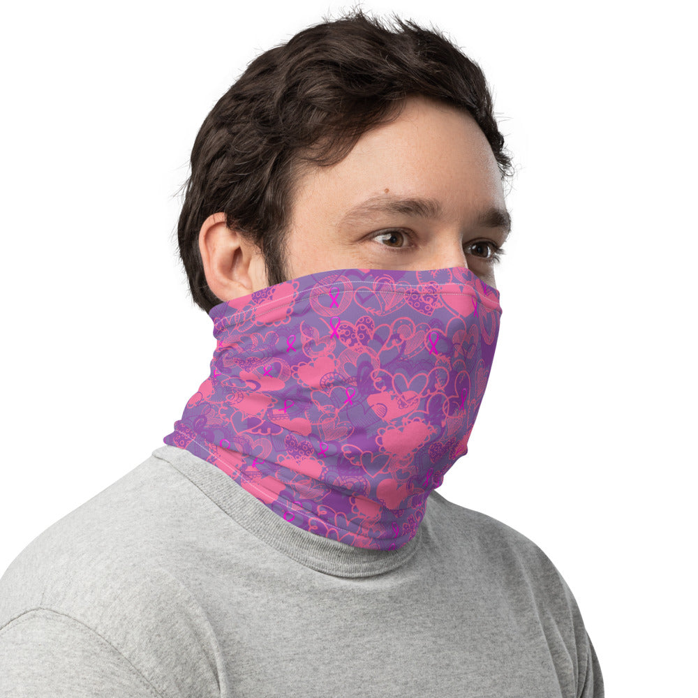 Hearts Breast Cancer Ribbon Mauve - Neck Gaiter