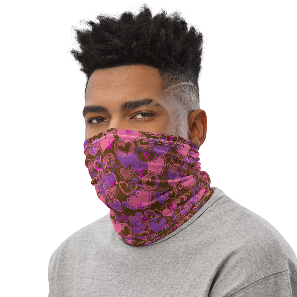 Hearts Breast Cancer Ribbon Brown - Neck Gaiter