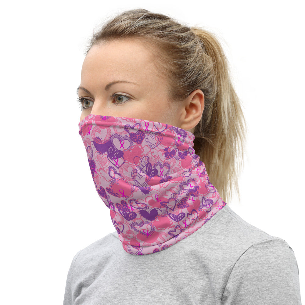 Hearts Breast Cancer Ribbon Pink - Neck Gaiter