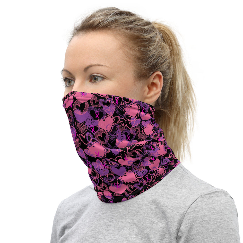 Hearts Breast Cancer Ribbon Black - Neck Gaiter