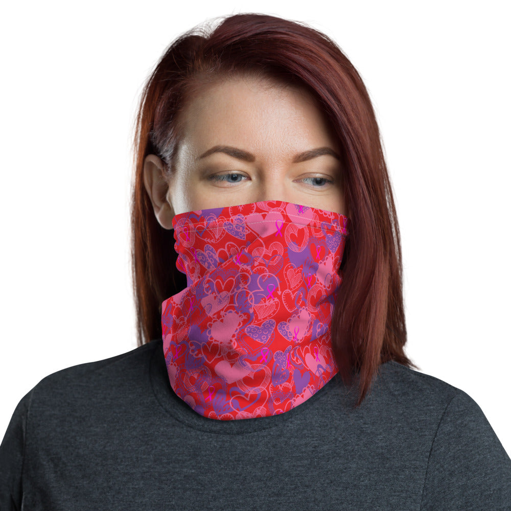 Hearts Breast Cancer Ribbon Red - Neck Gaiter