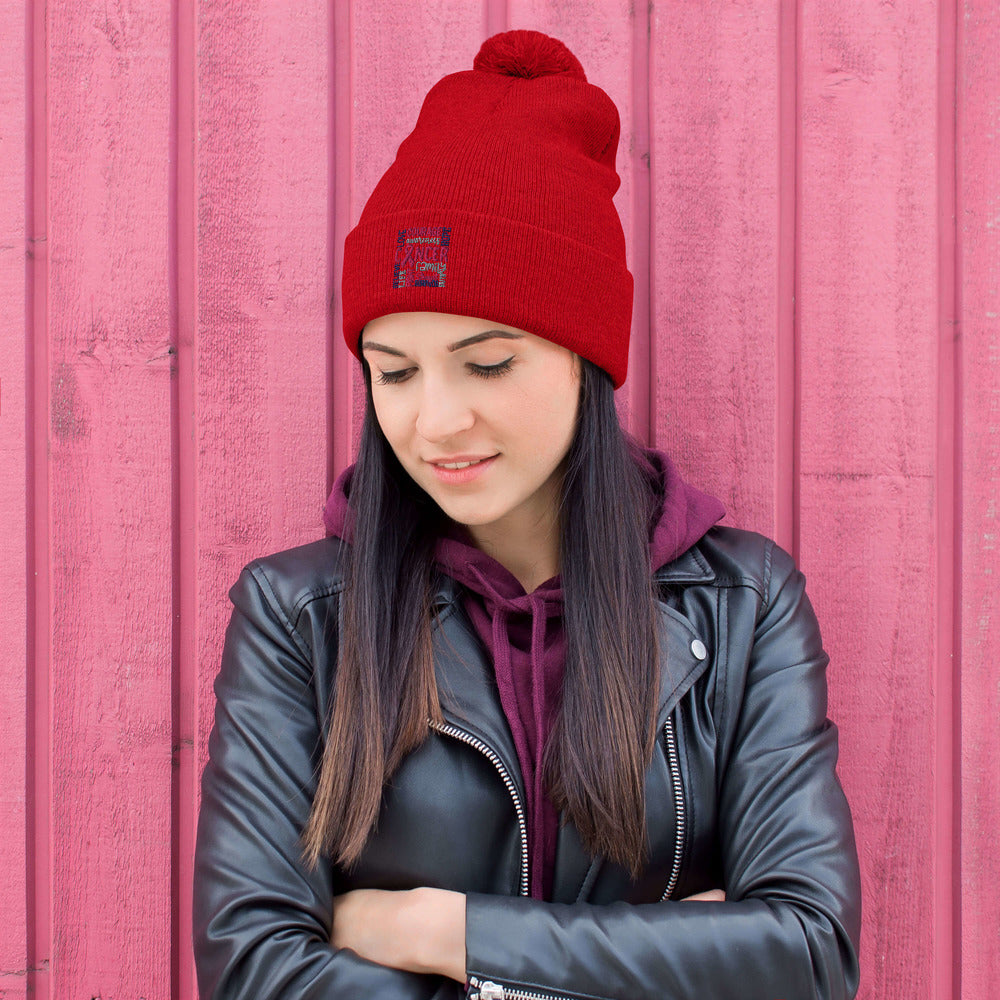 Courage Love Family Cancer Pom-Pom Beanie