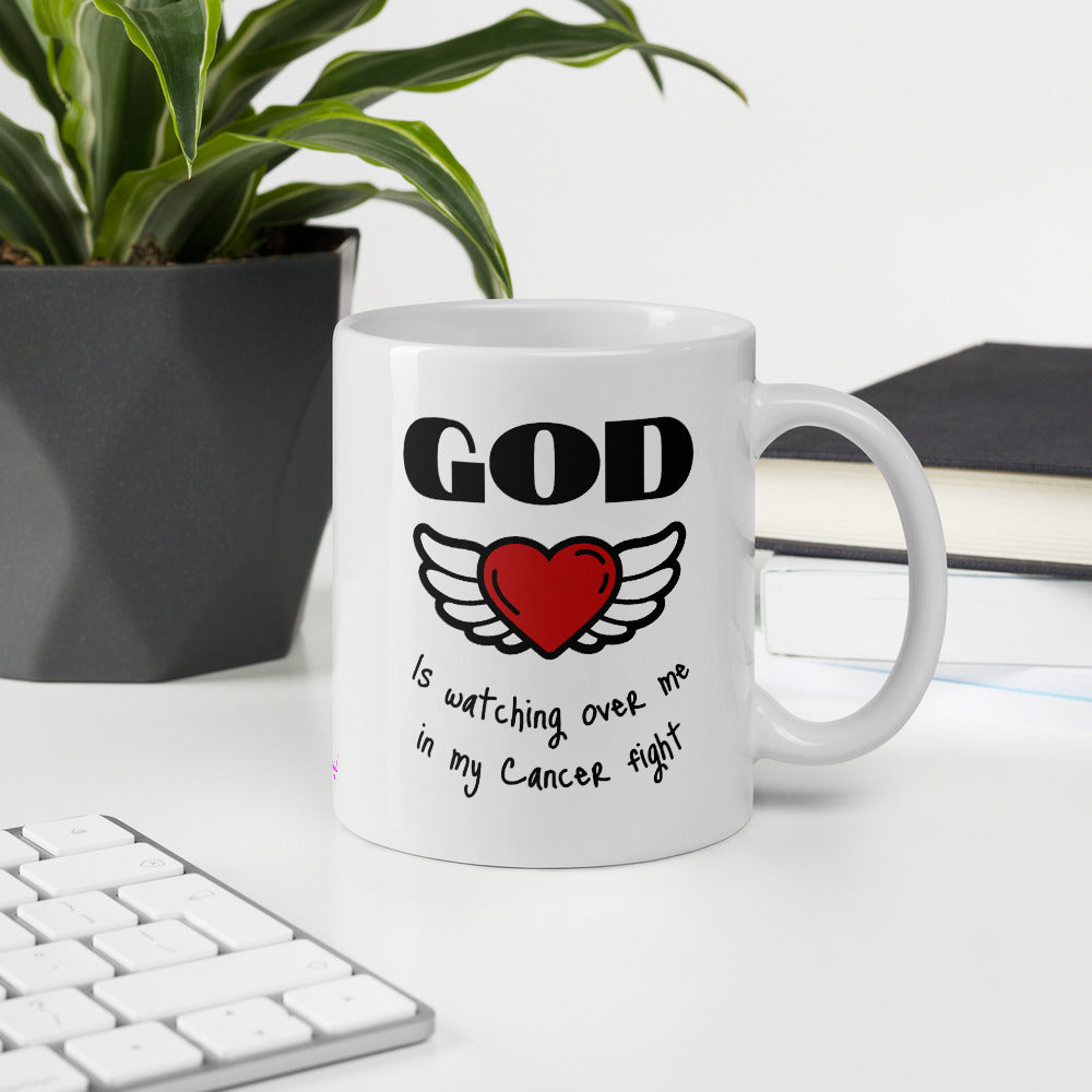 God is watching over me in my cancer fight - Mug