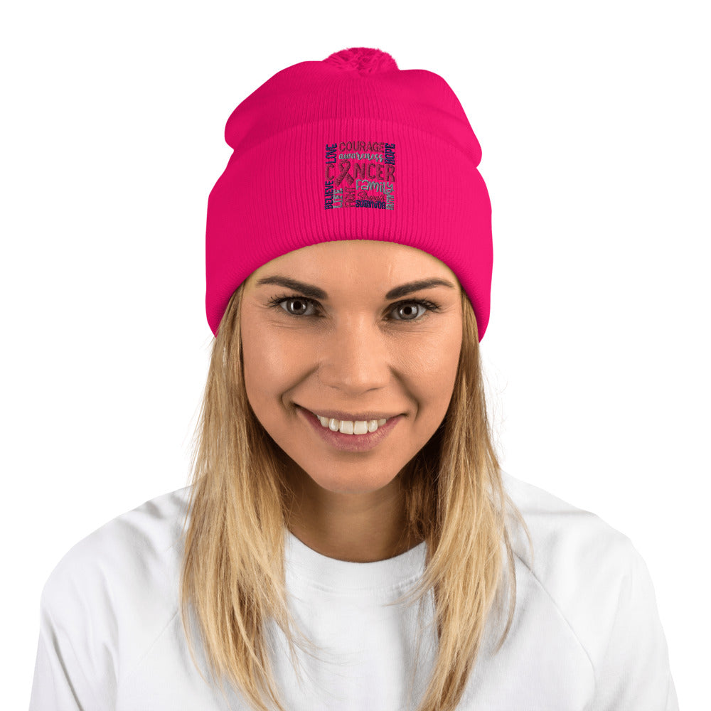 Courage Love Family Cancer Pom-Pom Beanie