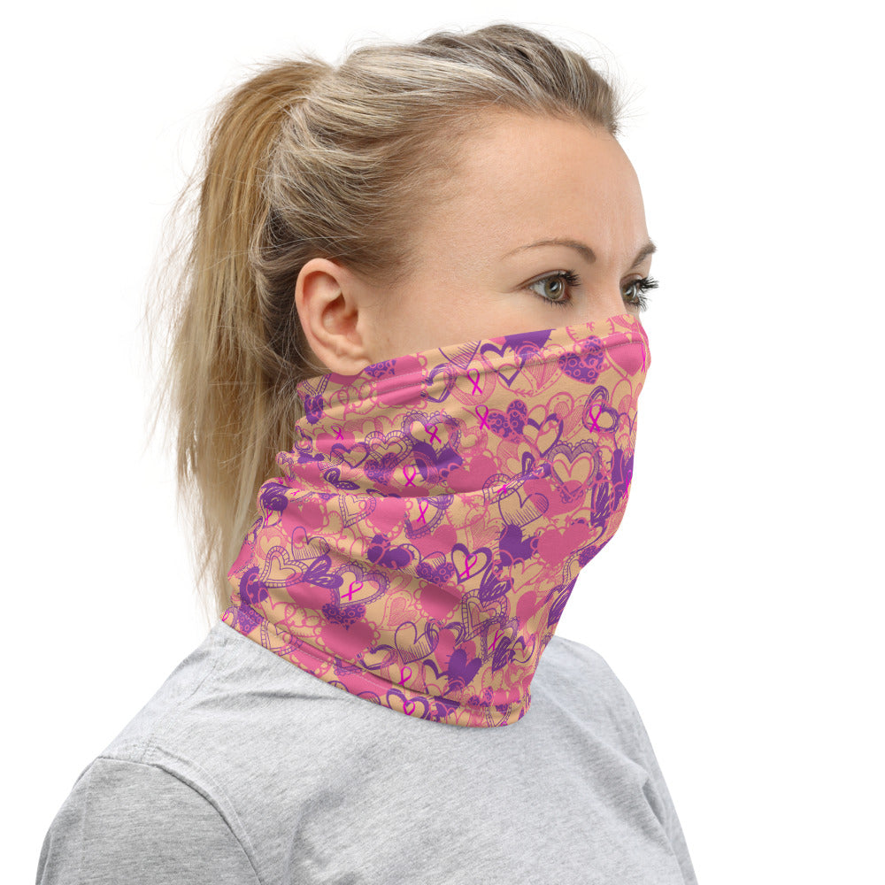 Hearts Breast Cancer Ribbon Nude - Neck Gaiter