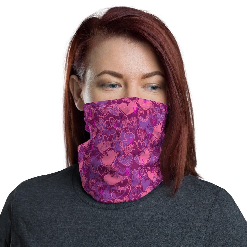 Hearts Breast Cancer Ribbon Purple - Neck Gaiter