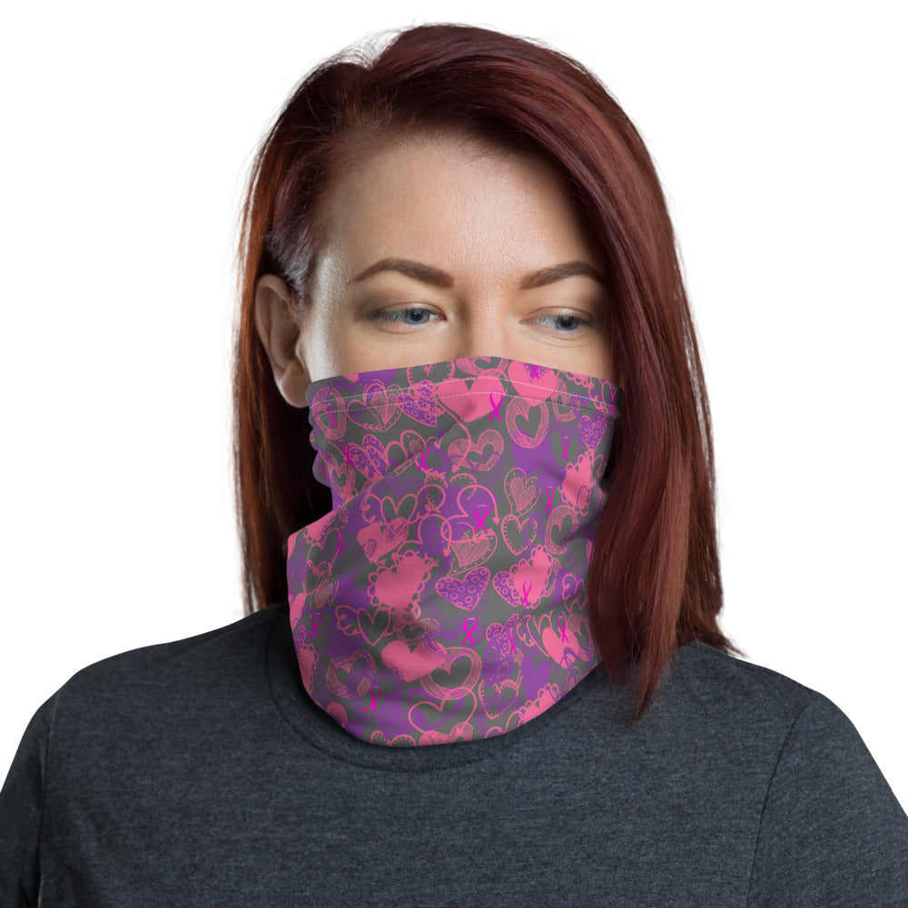 Hearts Breast Cancer Ribbon Dark Grey - Neck Gaiter