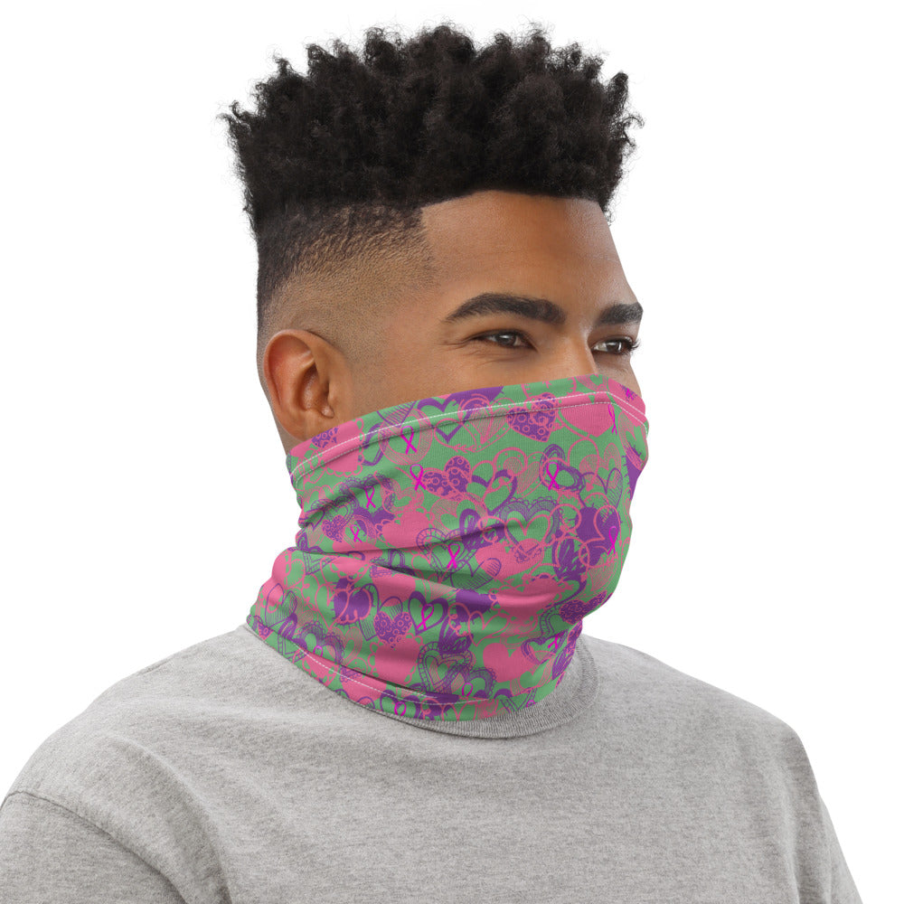 Hearts Breast Cancer Ribbon Green - Neck Gaiter