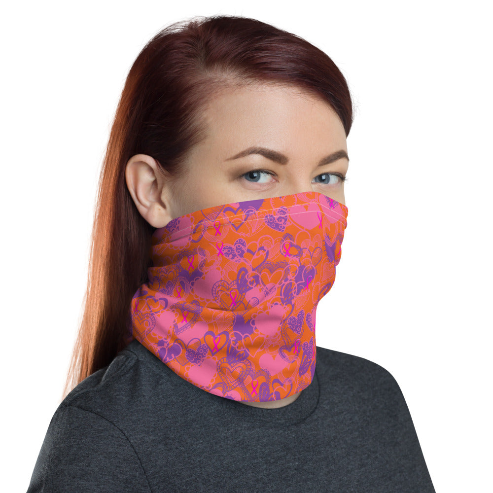 Hearts Breast Cancer Ribbon Orange - Neck Gaiter