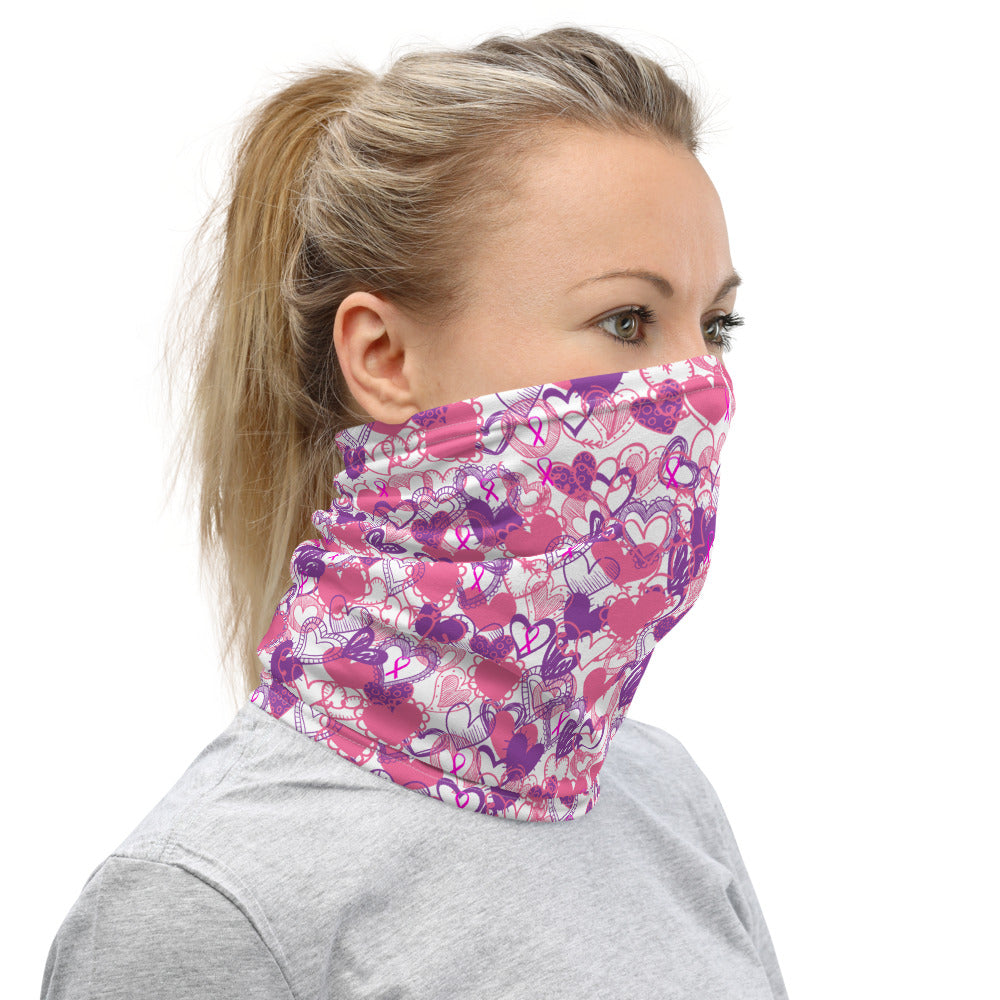 Hearts Breast Cancer Ribbon White - Neck Gaiter