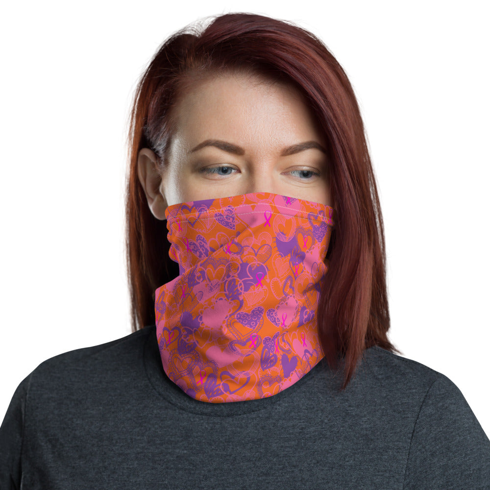 Hearts Breast Cancer Ribbon Orange - Neck Gaiter