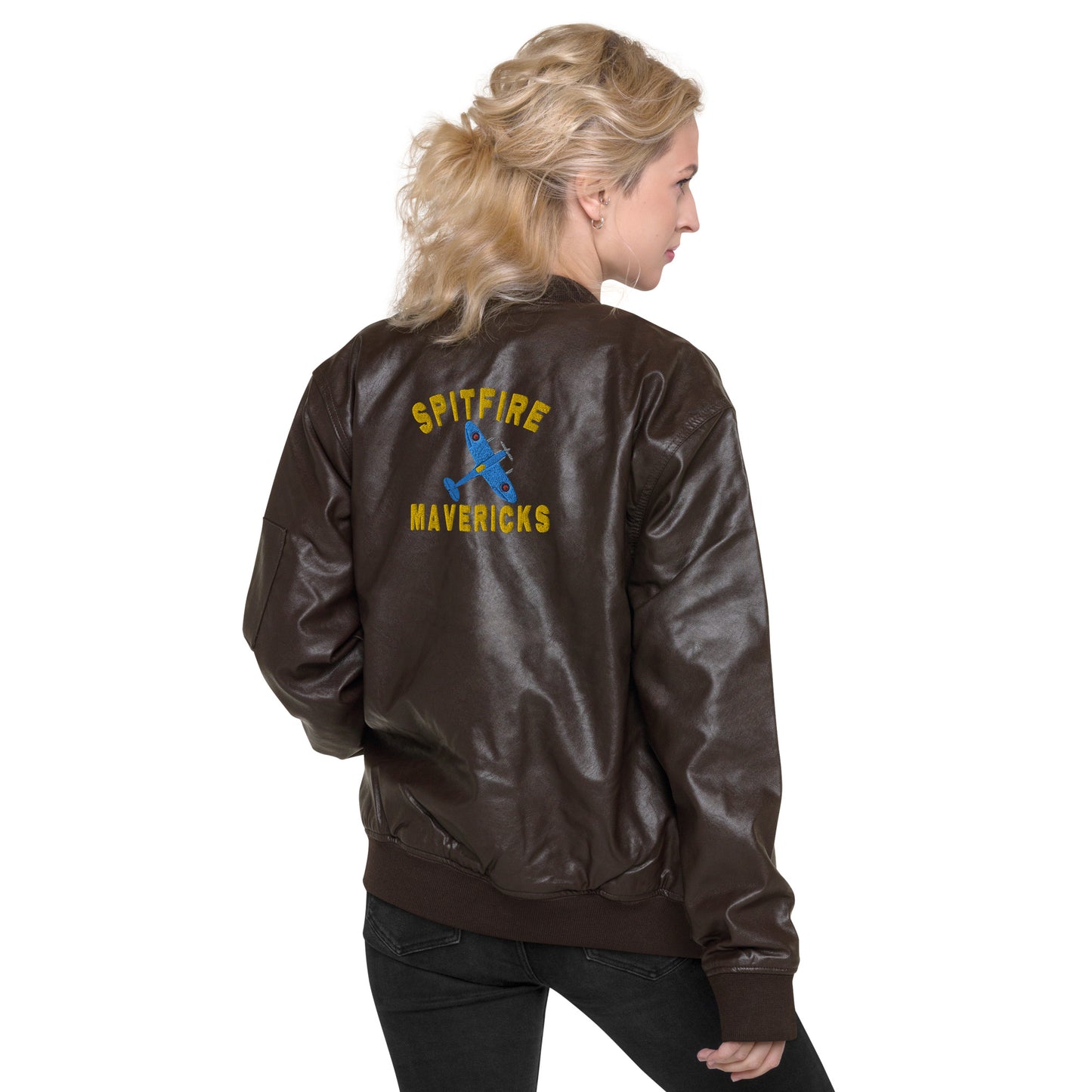 Spitfire Mavericks Leather Bomber Jacket BACK BADGE