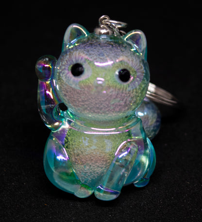 Lucky Cat Crystal Resin Keyring Turquoise