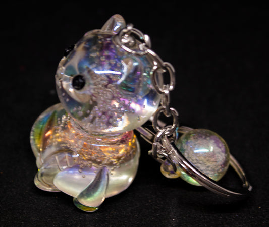 Lucky Cat Crystal Resin Keyring White