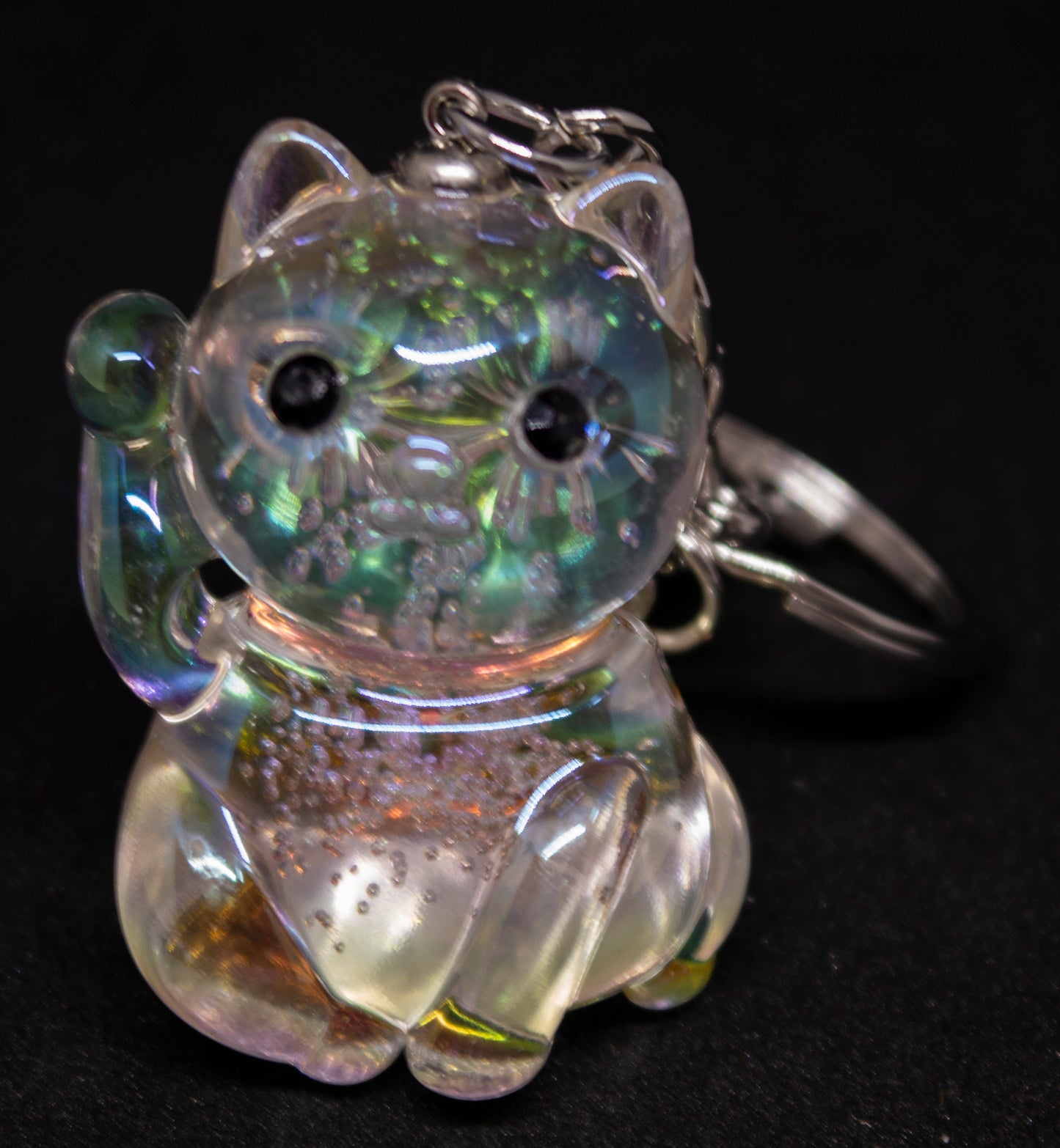 Lucky Cat Crystal Resin Keyring White