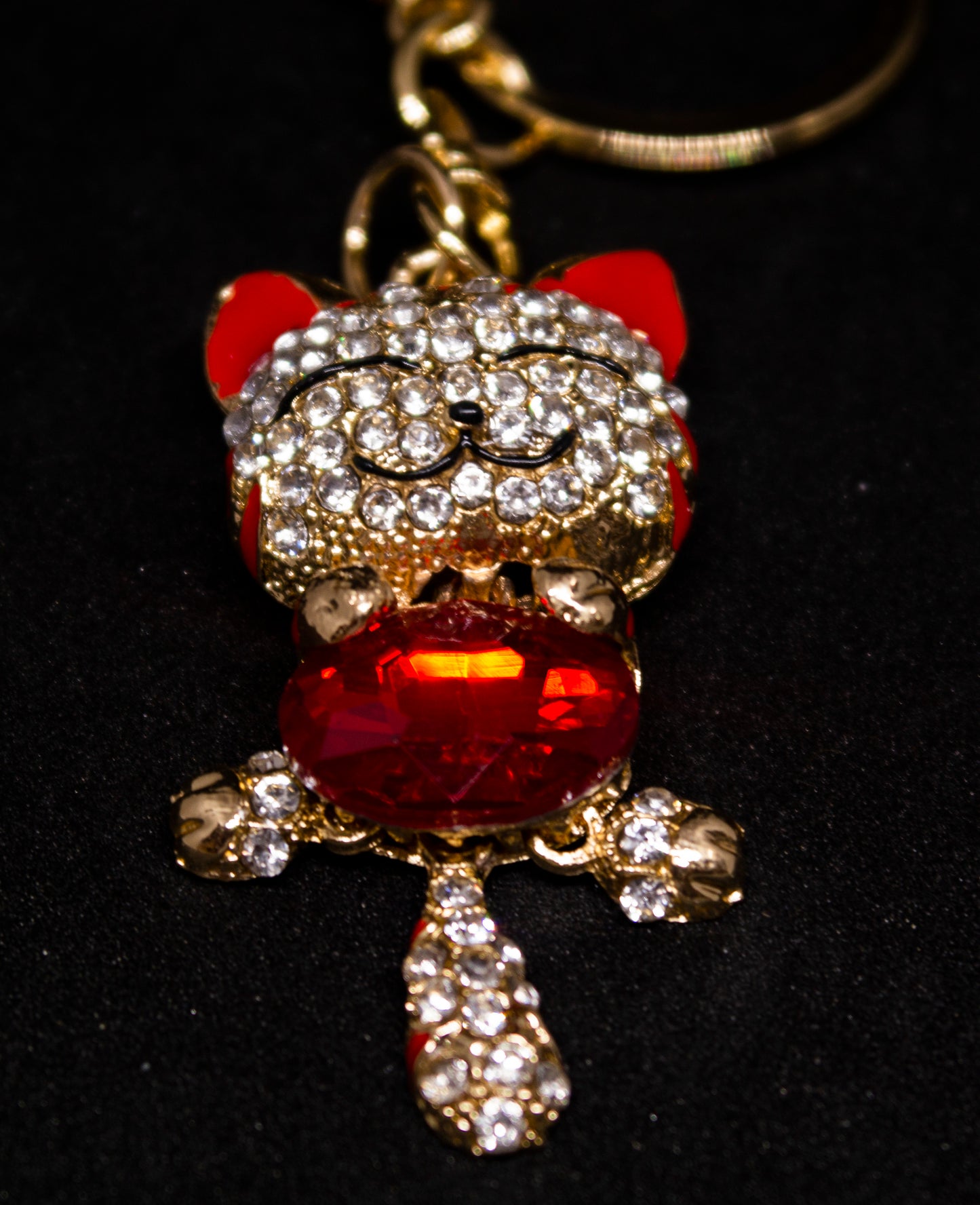 Rhinestone Cat Keyring Red