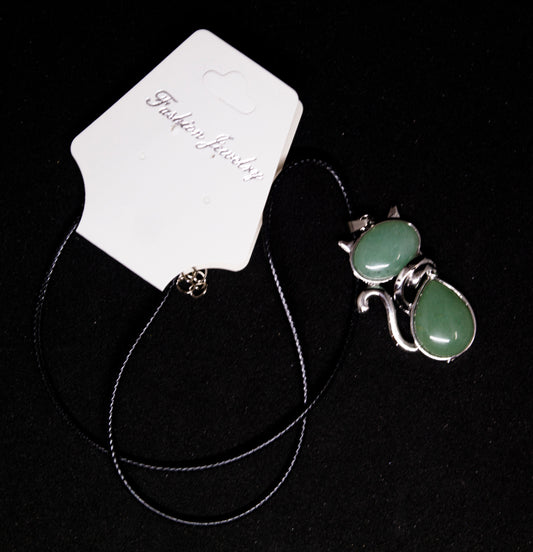 Stone Cat Necklace in metal setting Aventurine Green