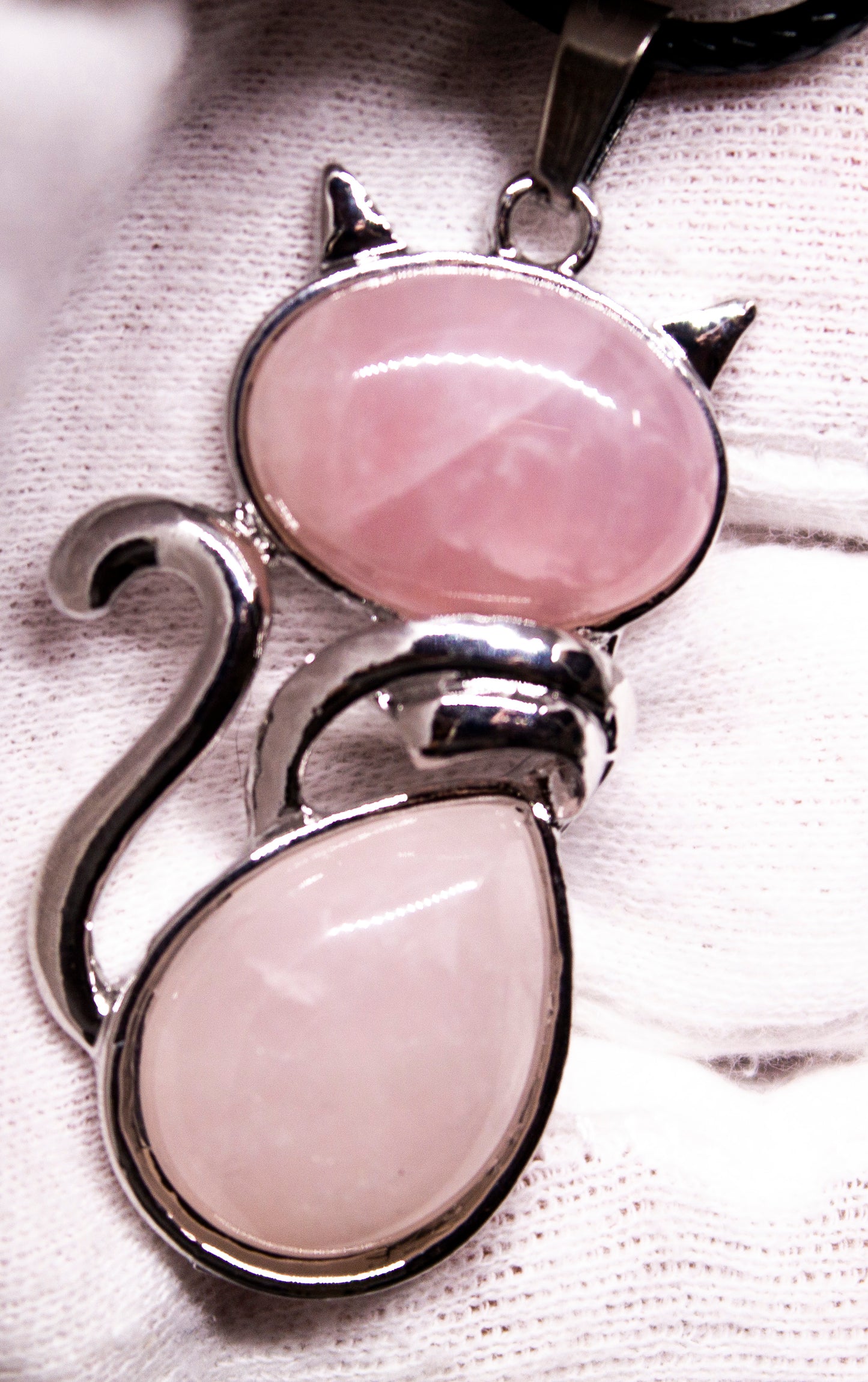 Stone Cat Necklace in metal setting Pink Spar