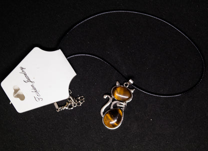 Stone Cat Necklace in metal setting Tigers Eye