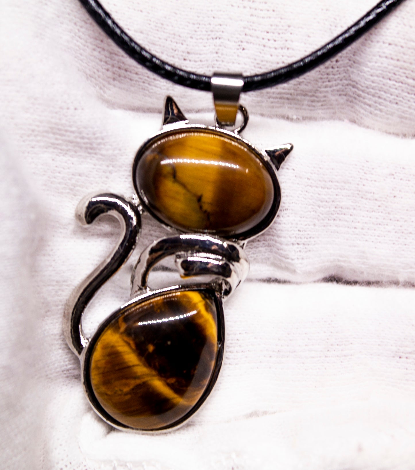 Stone Cat Necklace in metal setting Tigers Eye