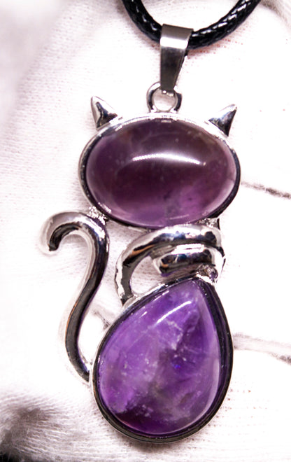 Stone Cat Necklace in metal setting Amethyst