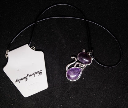 Stone Cat Necklace in metal setting Amethyst