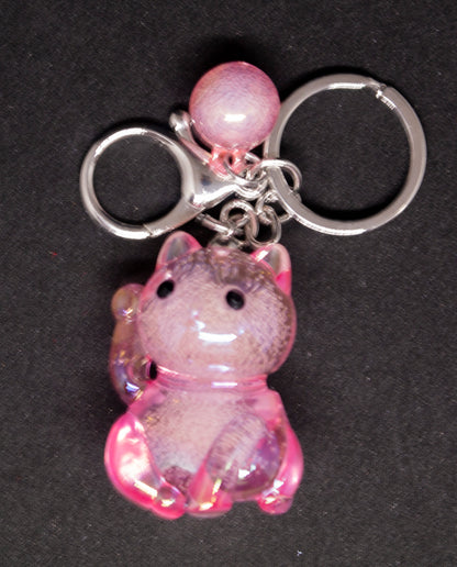 Lucky Cat Crystal Resin Keyring Pink