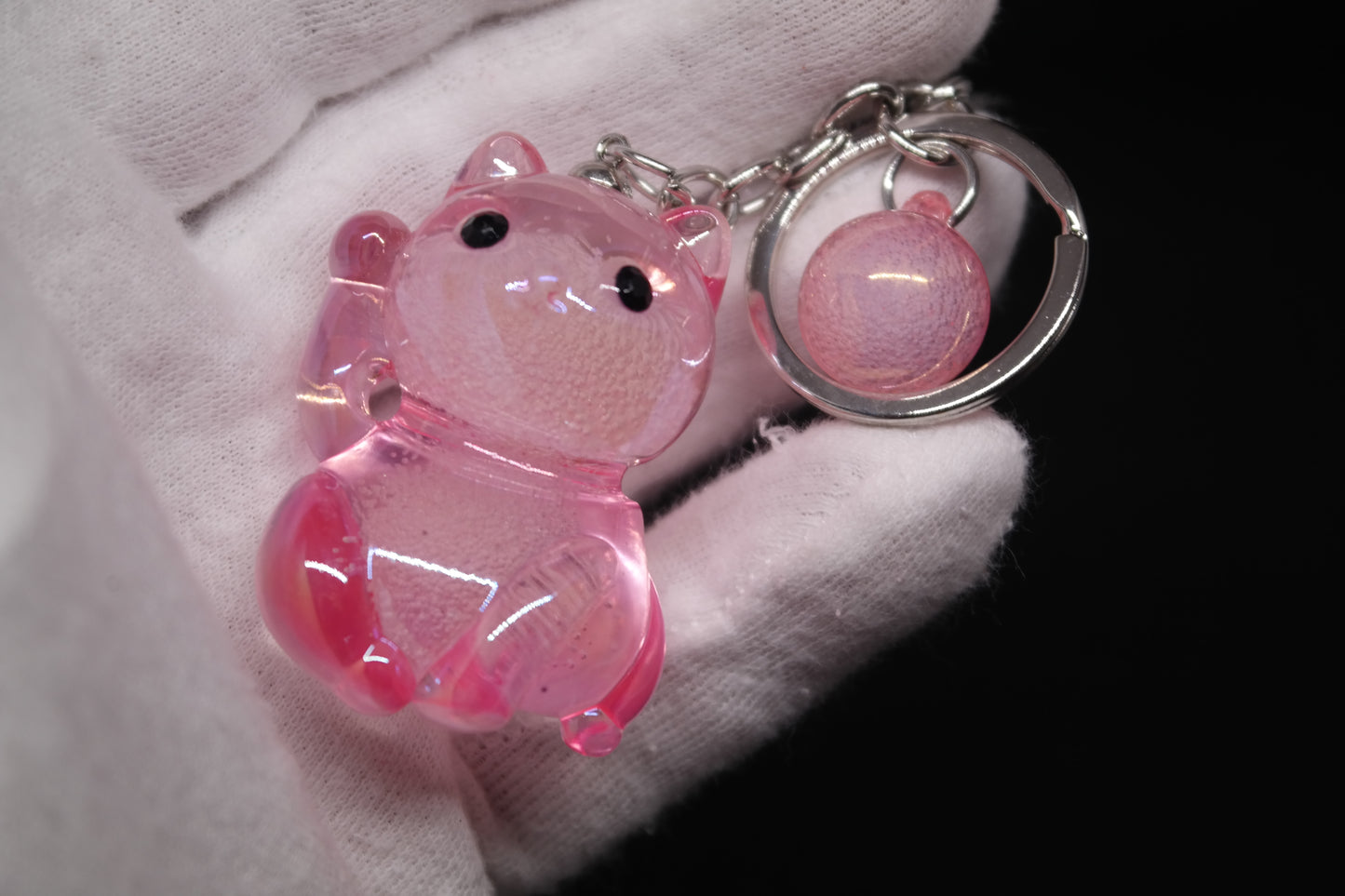 Lucky Cat Crystal Resin Keyring Pink